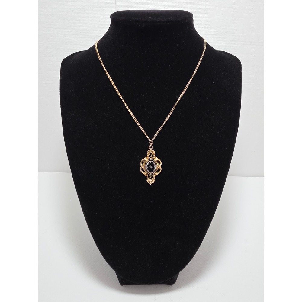1928 Jewelry Vintage Victorian Inspired Black Cabochon Necklace Earrings Set - Picture 2 of 12
